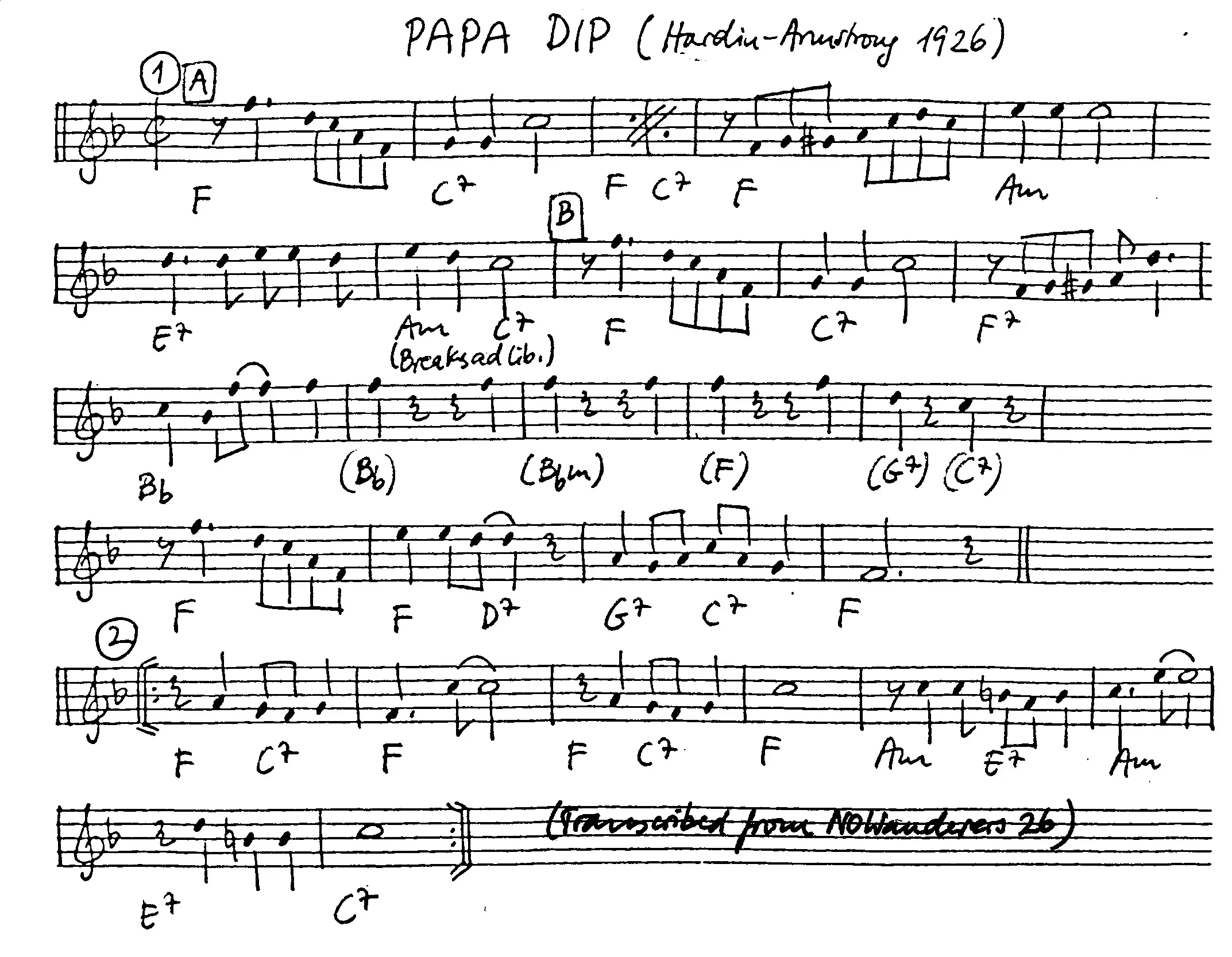 papa dip free jazz leadsheet - Courtesy of the Jungle Jazz Band